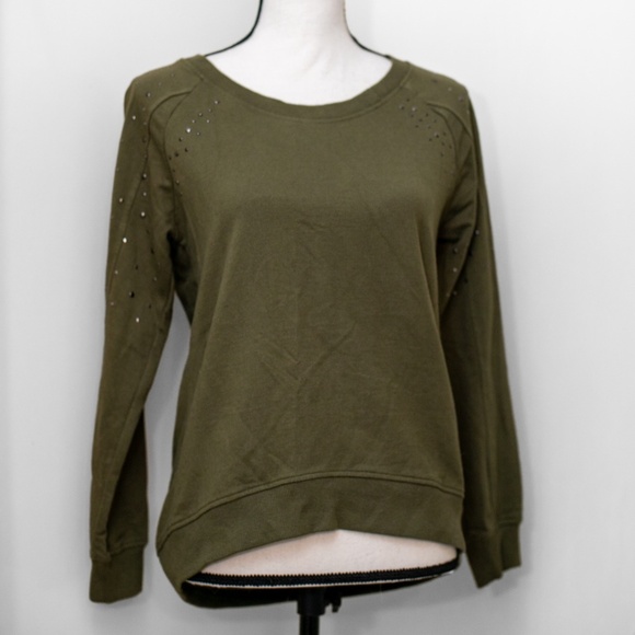 Nordstrom Pink Rose Olive Green Pullover Sweatshirt | Women’s Medium Crewneck - Picture 3 of 6